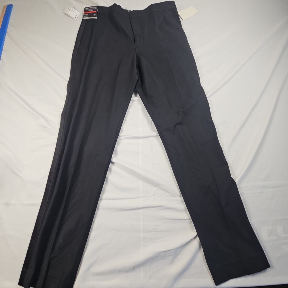 Mens 34L Black Slim Fit Dress Pants Flat Front Stretch Suit Trousers by J Ferrar